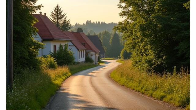 Malebná venkovská silnice v České republice obklopená zelení